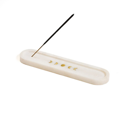 Matr Boomie Fair Trade: Indukala Moon Phase Incense Holder - White Carved Marble