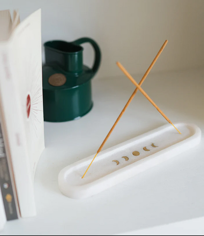 Matr Boomie Fair Trade: Indukala Moon Phase Incense Holder - White Carved Marble