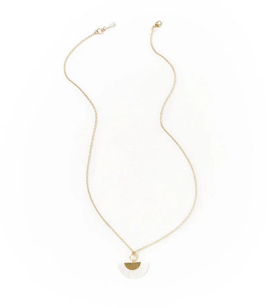 Matr Boomie Fair Trade: Sindhuja Fan Pendant Drop Necklace - Mother of Pearl, Brass