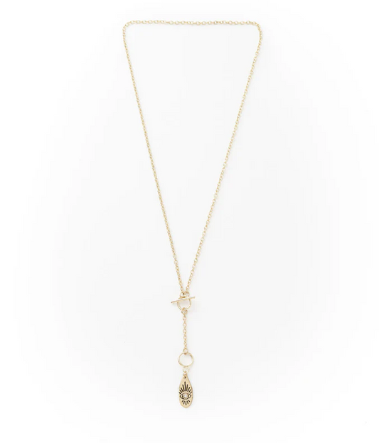 Matr Boomie Fair Trade: Ruchi Evil Eye Charm Gold Dainty Drop Lariat Necklace