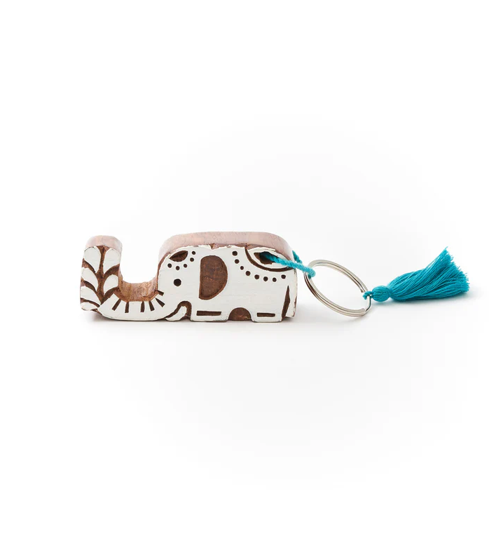 Matr Boomie Fair Trade: Elephant Travel Keychain Phone Stand - Hand Painted Wood