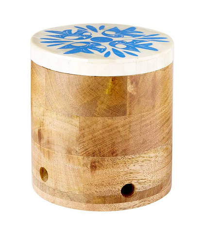 Matr Boomie Fair Trade: Ankura Blue Dove Garlic Keeper - Handmade, Mango Wood, Bone