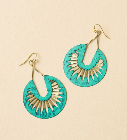 Matr Boomie Fair Trade: Nihira Teal Patina Dangling Hoop Earrings