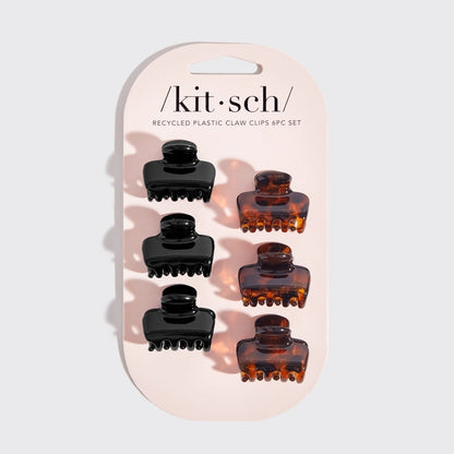 Kitsch: Recycled Plastic Mini Puffy Claw Clips 6pc Set- Black/Tort