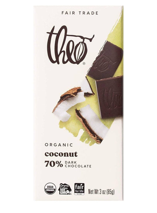 Theo Chocolate Organic Bar - Dark Chocolate - 70 %Cacao -Coconut -3 Oz