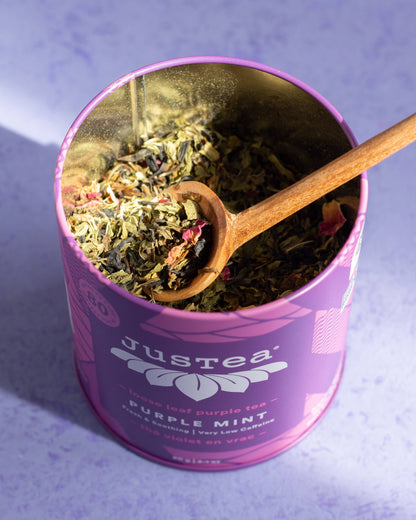JusTea: Purple Mint Tin with Spoon - Organic, Fair-Trade, Purple Tea